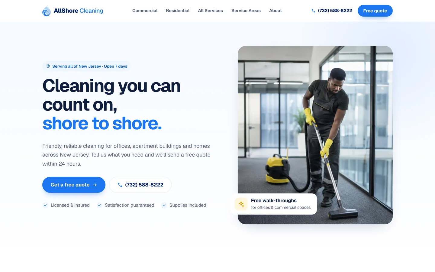 AllShore Cleaning website homepage