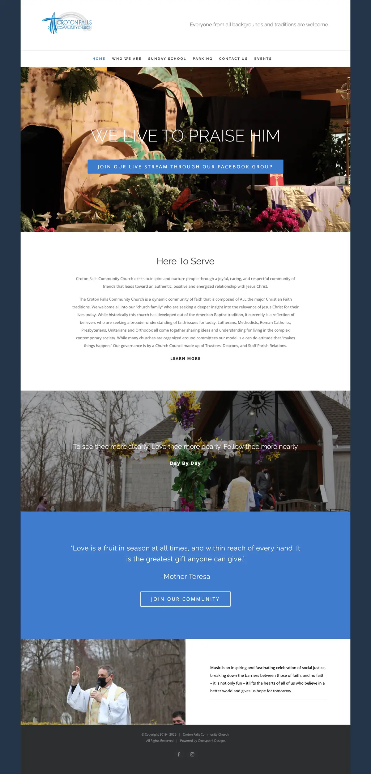 The complete Croton Falls Community Church homepage, from top to bottom