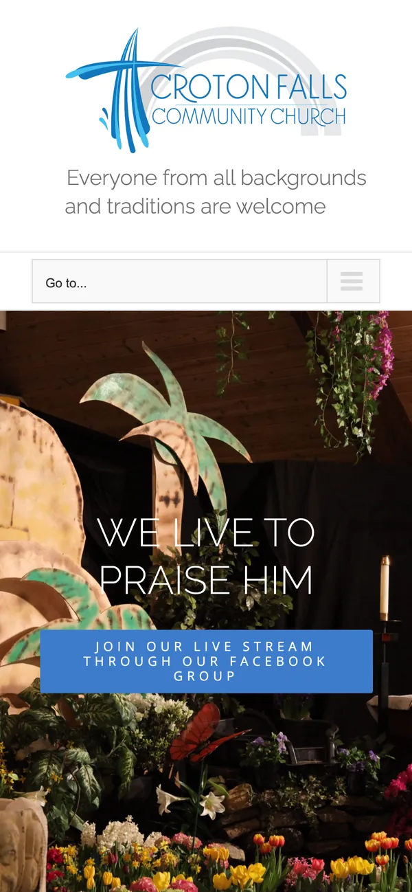 Croton Falls Community Church website on a phone