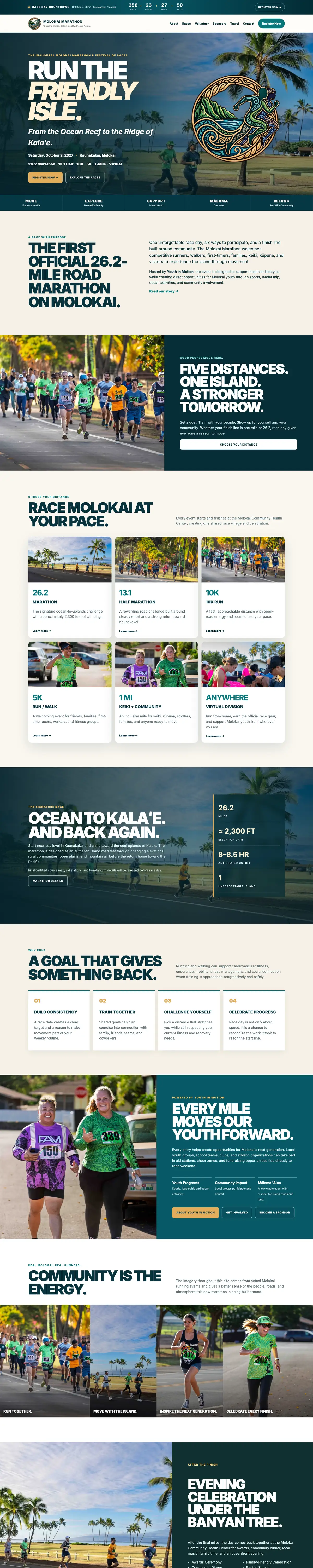 The complete Molokaʻi Marathon homepage, from top to bottom