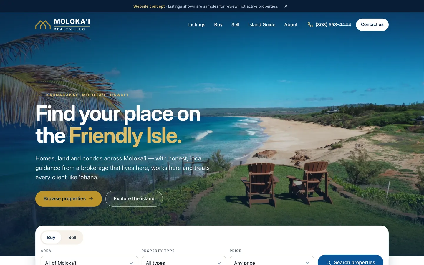 Molokaʻi Realty website homepage