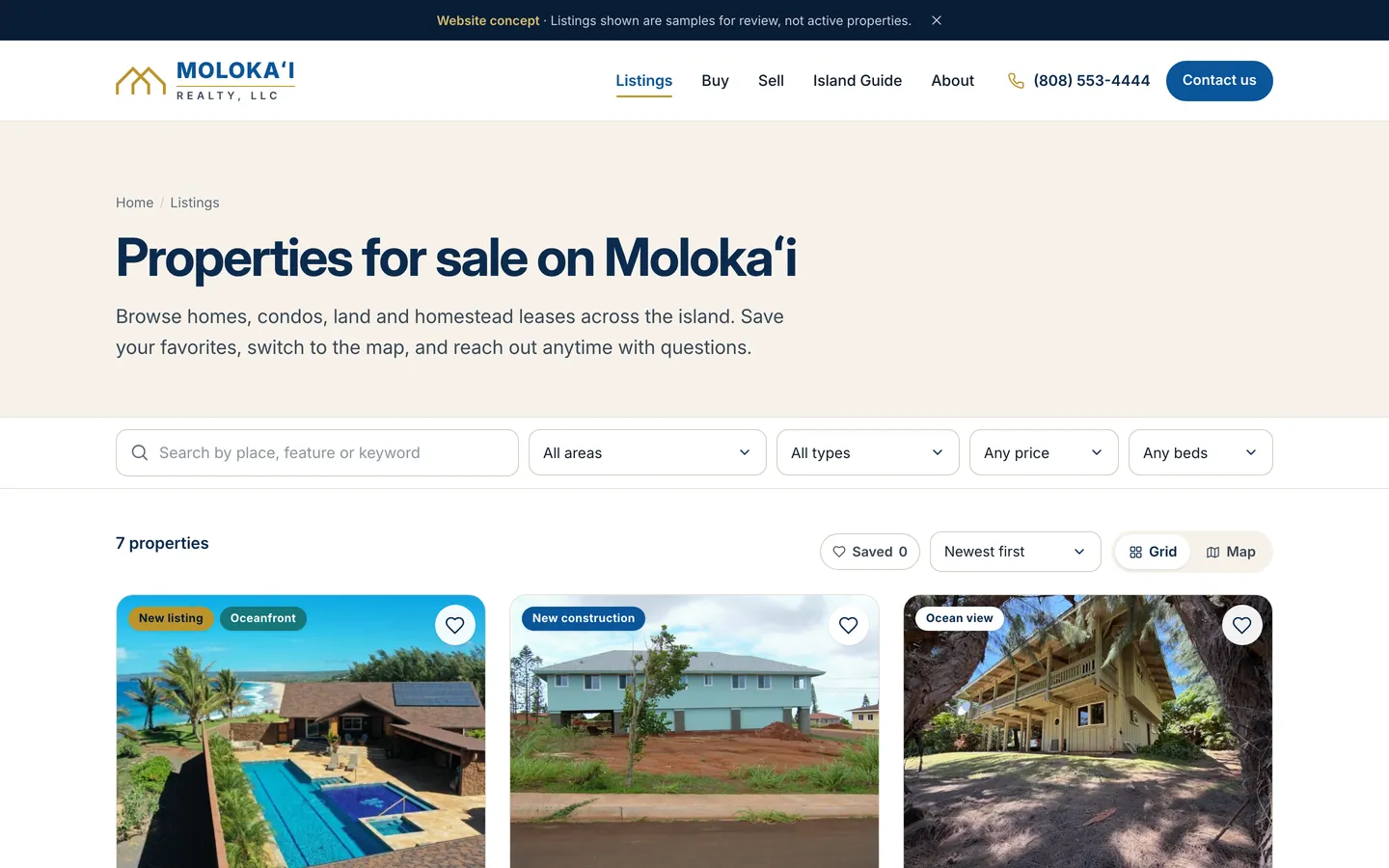 Molokaʻi Realty website inner page