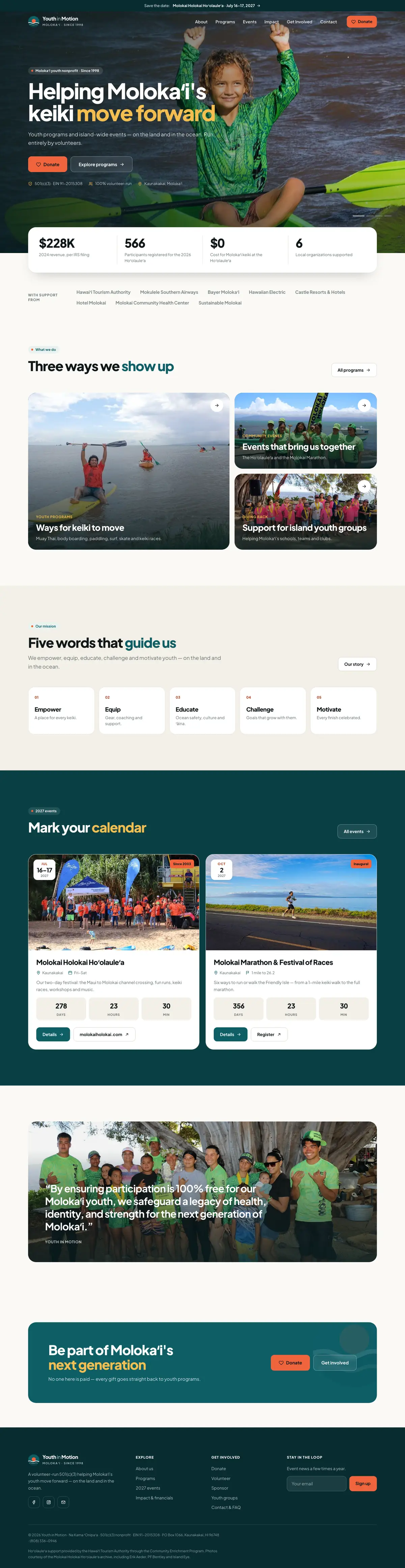 The complete Youth in Motion homepage, from top to bottom