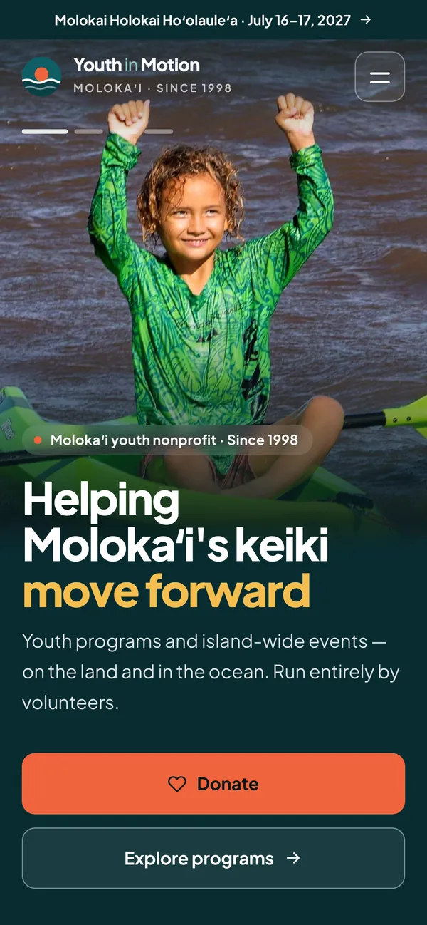 Youth in Motion website on a phone